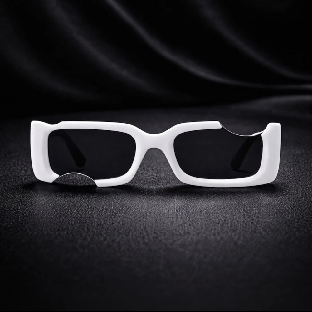 White Chunky Rectangle Sunglasses Black Lens Streetwear UV400